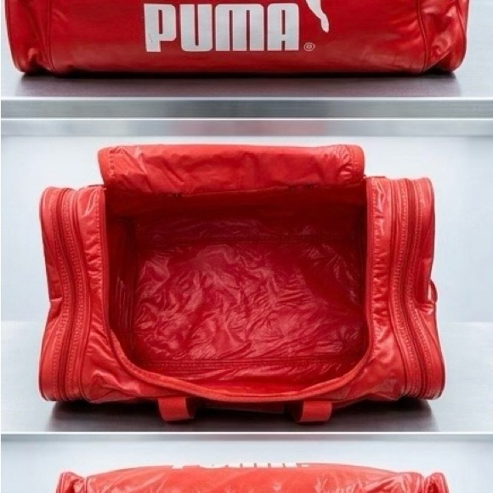 Vintage 80s PUMA Red Vinyl Duffle Bag Gym Travel Team Bag Retro RARE PVC - Picture 8 of 10